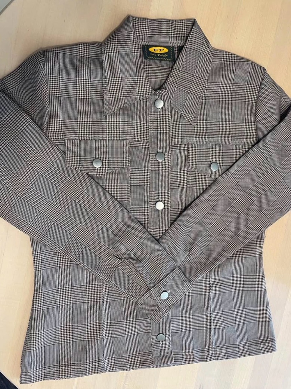 Free People Gray Brown Glen Plaid Button-Front Shirt Jacket